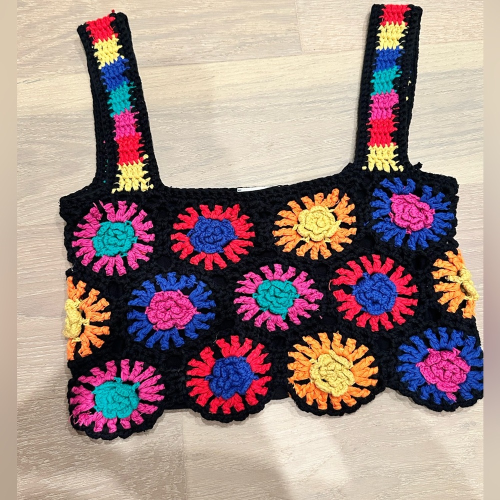 Farm Rio Crochet Flowers Top